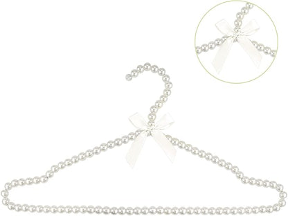 5 Pack Pearl Clothes Hangers, Elegant Bridesmaid Hangers, Closet Coat Storage Organizer Bowknot Standard Wedding Hangers (White)
