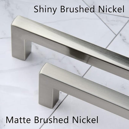 KOOFIZO Solid Square Bar Cabinet Handle - Brushed Nickel Furniture Pull, 12.6 Inch/320mm Screwhole Distance, Pack of 5 for Kitchen Cupboard Door, Bedroom Dresser Drawer, Bathroom Wardrobe Hardware