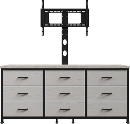 TV Stand with Mount for 32/55/65/75/85 inch TVs, Entertainment Center with 9 Fabric Drawers Dresser Storage, Height Adjustable Media Console