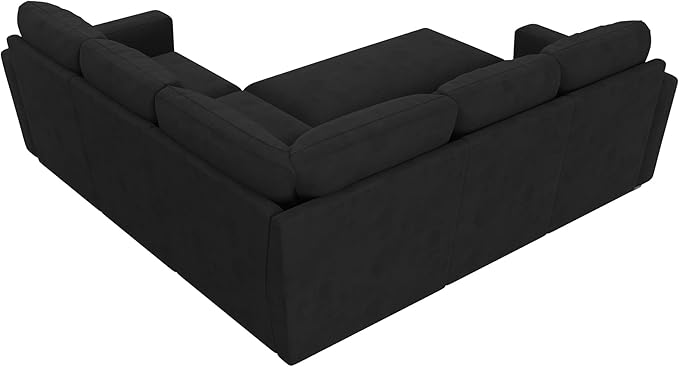 HONBAY Sectional Sleeper Sofa with Pull Out Bed, Velvet L Shaped Couch with Storage Seat, Modular Sectional Couches for Living Room, Black