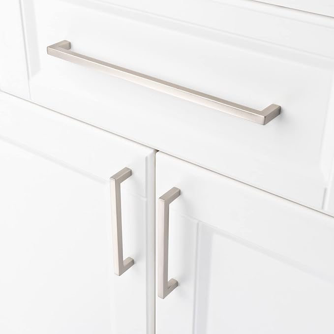 KOOFIZO Solid Square Bar Cabinet Handle - Brushed Nickel Furniture Pull, 10 Inch/256mm Screwhole Distance, 1-Piece for Kitchen Cupboard Door, Bedroom Dresser Drawer, Bathroom Wardrobe Hardware