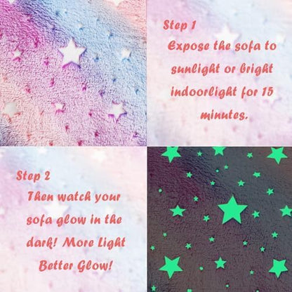 Toddler Chair, Glow in The Dark Kids Sofa Bean Bag Chair for Kids Children Couch Toddler Mini Sofa Armchair for Children, Lightweight Children Sofa Chairs (Rainbow Pink)