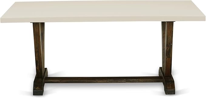 East West Furniture V727MZN32-5 5 Piece Dinette Set Includes a Rectangle Dining Room Table with V-Legs and 4 Light Beige Linen Fabric Parsons Dining Chairs, 40x72 Inch, Multi-Color