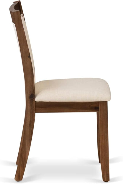 East West Furniture V777MZN32-5 5 Piece Modern Dining Table Set Includes a Rectangle Wooden Table with V-Legs and 4 Light Beige Linen Fabric Upholstered Chairs, 40x72 Inch, Multi-Color