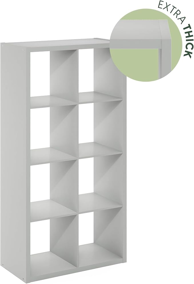 Furinno Cubicle Open Back Decorative Cube Storage Organizer, 8-Cube, Light Grey