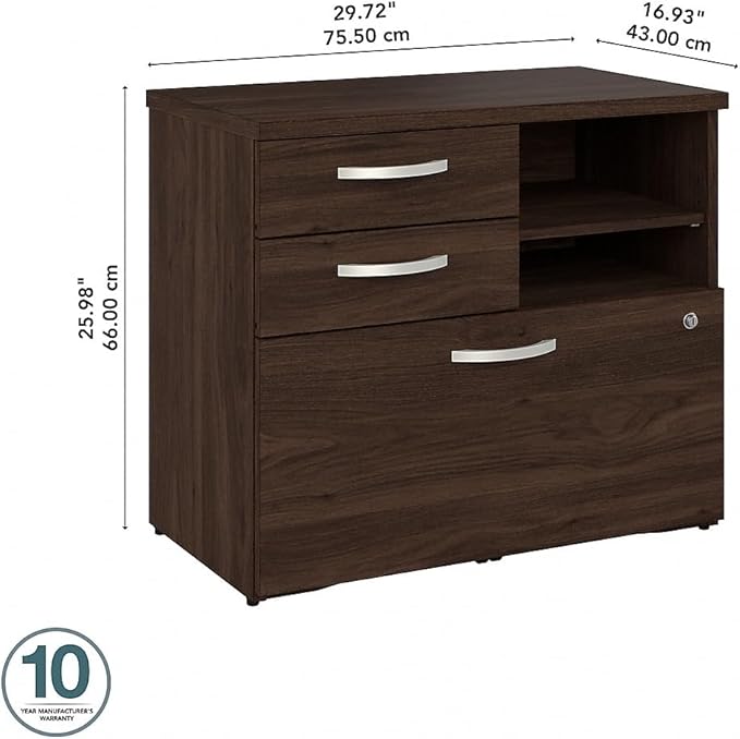 Bush Business Furniture Studio C Office Storage Cabinet with Drawers and Shelves in Black Walnut, Organization for Home or Professional Workspace