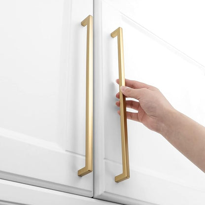 KOOFIZO Solid Square Bar Cabinet Handle - Brushed Gold Furniture Pull, 12.6 Inch/320mm Screwhole Distance, Pack of 5 for Kitchen Cupboard Door, Bedroom Dresser Drawer, Bathroom Wardrobe Hardware