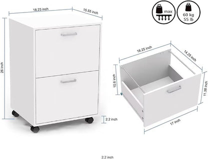QDSSDECO 2 Drawer Mobile File Cabinet, Rolling Vertical Filing Cabinet fits A4, Legal Paper and Letter Paper for Home Office, White