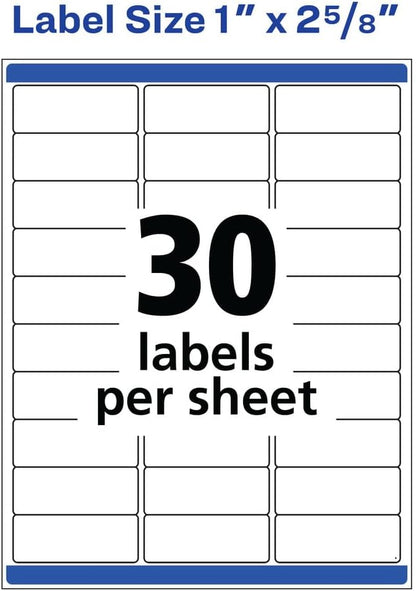Avery Waterproof Sticker Labels, 1 x 2-5/8 Inch Mailing Labels, Ultrahold Permanent Adhesive, 7,500 Labels (5520)