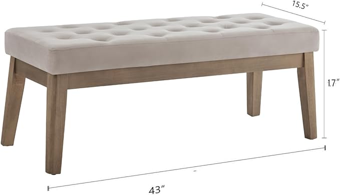 24KF Velvet Upholstered Buttons Tufted Entryway Bench with Solid Wood Leg,Bed Bench Ottoman with Padded Seat,5034-Taupe