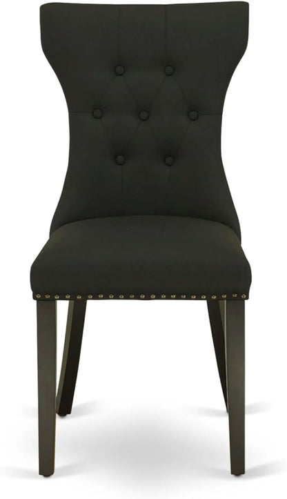 East West Furniture ANGA5-ABK-24 5 Piece Dining Table Set for 4 Includes a Round Kitchen Table with Pedestal and 4 Black Linen Fabric Parsons Dining Chairs, 36x36 Inch, Wirebrushed Black