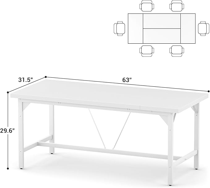 Unikito 63 Inch Computer Desk, Sturdy Large Office Desk, Premium 2 Person Long Desks, Super Thick Study Writing Gaming Table, Modern Computer Table for Home Office Workstation, Easy to Assemble, White