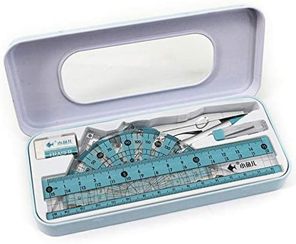 LABANCA 7 Pcs Compass Set with Protractor Rulers Drafting Tools Kit for Math Geometry (Y-Blue)
