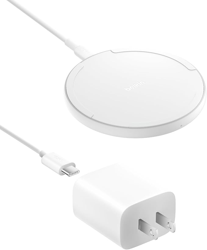 Belkin Wireless Charging Pad 15W - Qi Charger, Charging Station for Apple iPhone 17, iPhone 16/15/14 Series, AirPods, Samsung Galaxy S25, Galaxy S24, Pixel 10 - Power Supply and Cable Included - White