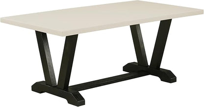 East West Furniture V627EL635-9 9 Piece Dining Table Set Includes a Rectangle Kitchen Table with V-Legs and 8 Doeskin Linen Fabric Parson Dining Room Chairs, 40x72 Inch, Multi-Color