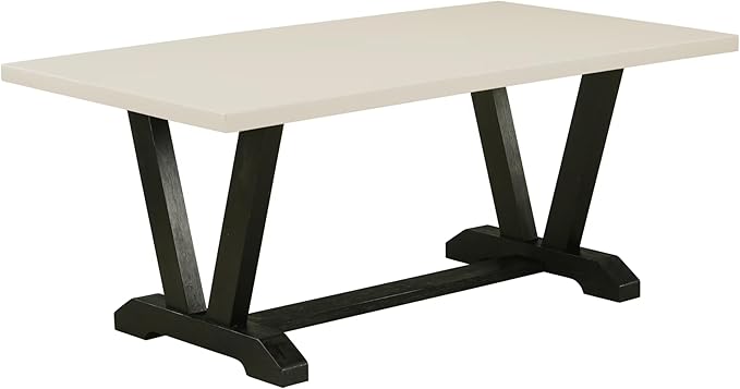 East West Furniture V627MZ606-6 6 Piece Dining Set Contains a Rectangle Dining Room Table with V-Legs and 4 Shitake Linen Fabric Parson Chairs with a Bench, 40x72 Inch, Multi-Color