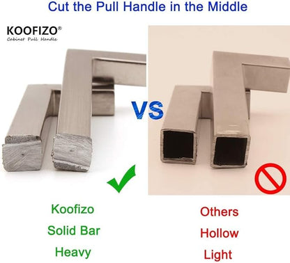 KOOFIZO Solid Square Bar Cabinet Handle - Brushed Nickel Furniture Pull, 6.3 Inch/160mm Screwhole Distance, 10-Pack for Kitchen Cupboard Door, Bedroom Dresser Drawer, Bathroom Wardrobe Hardware