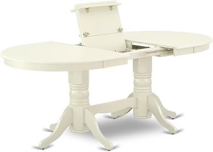 East West Furniture VAAB9-LWH-64 9 Piece Modern Dining Table Set Includes an Oval Wooden Table with Butterfly Leaf and 8 White Faux Leather Parson Dining Chairs, 40x76 Inch, Linen White