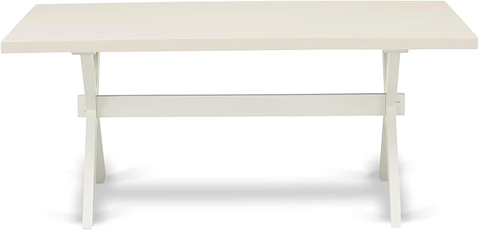 East West Furniture X027SI215-7 7 Piece Dining Table Set Consist of a Rectangle Kitchen Table with X-Legs and 6 Baby Blue Linen Fabric Parson Dining Room Chairs, 40x72 Inch, Multi-Color