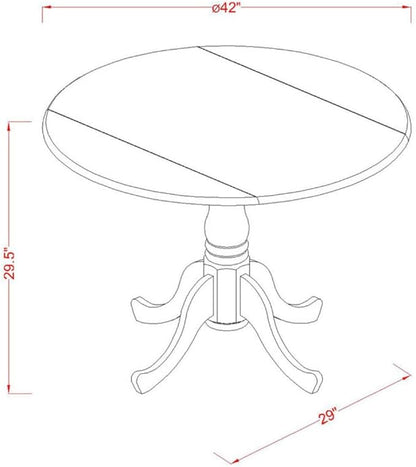East West Furniture DLBO5-OAK-W 5 Piece Dining Set Includes a Round Dining Room Table with Dropleaf and 4 Kitchen Chairs, 42x42 Inch, Oak