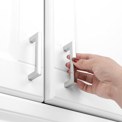 KOOFIZO 30-Pack Solid Square Bar Cabinet Handle - Chrome Furniture Pull, 3 Inch/76mm Screwhole Distance for Kitchen Cupboard Door, Bedroom Dresser Drawer, Bathroom Wardrobe Hardware