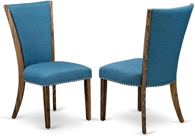 East West Furniture V797VE721-6 6 Piece Dinette Set Contains a Rectangle Dining Table with V-Legs and 4 Blue Color Linen Fabric Parson Chairs with a Bench, 40x72 Inch, Multi-Color