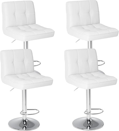 Sweetcrispy Bar Stools Set of 4, Armless PU Leather Adjustable Swivel Barstools, Hydraulic Kitchen Counter Height Thickened Seat Cushion Square Island Countertop Chairs with Back - Modern White