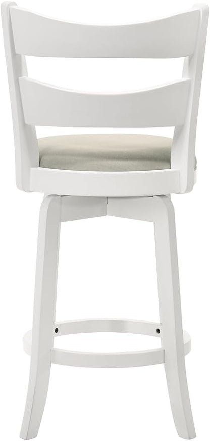 Armen Living Blair 26 in. Matte White Counter Height Rubberwood Swivel Barstool with Fog Fabric Seat - Set of 4