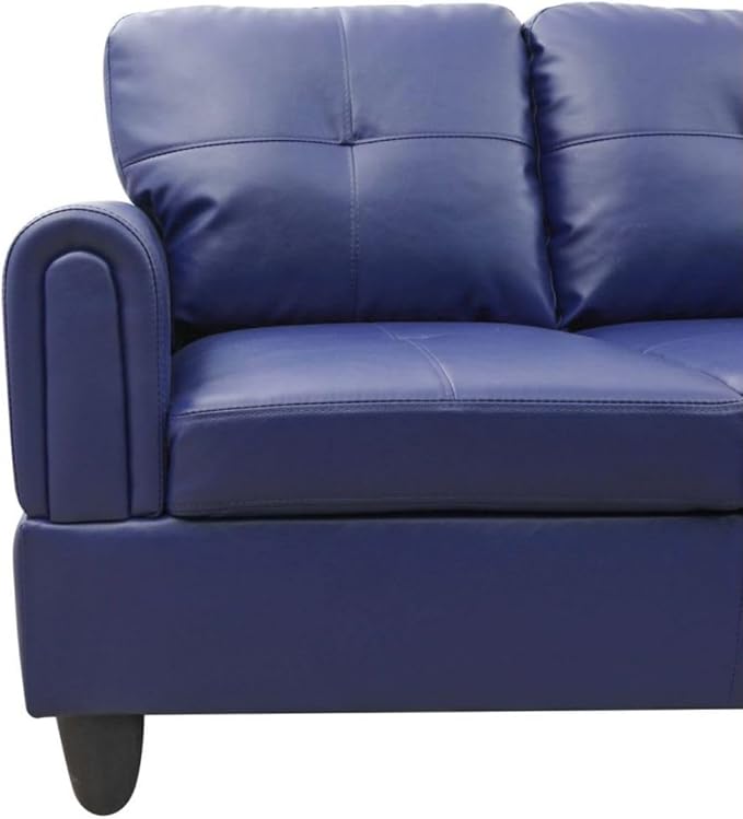 Blue L-Shaped 3-Piece Faux Leather Sofa with Storage Ottoman Set, Sectional Couch Sofa Set for Living Room, Office, Small Space