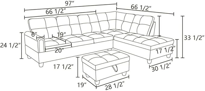 Green L-Shaped 3-Piece Flannel Sofa with Storage Ottoman Set, Sectional Couch Sofa Set for Living Room, Office, Small Space