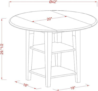 East West Furniture SUDA5-LWH-C 5 Piece Kitchen Table Set for 4 Includes a Round Dining Room Table with Dropleaf & Shelves and 4 Linen Fabric Upholstered Chairs, 42x42 Inch, Linen White