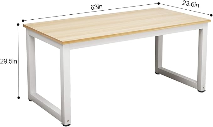 NSdirect Modern Computer Desk 63 Inch Large Office Desk, Writing Study Table for Home Office Desk Workstation Wide Metal Sturdy Frame Thicker Steel Legs, White