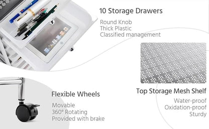 Yaheetech 10 Drawer Cart Rolling Plastic Storage Cart and Organizer Multipurpose Mobile Rolling Utility Storage Organizer for Home Office School and Workshop, White