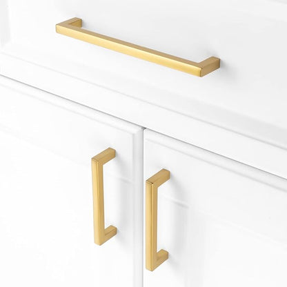 KOOFIZO 30-Pack Solid Square Bar Cabinet Handle - Brushed Gold Furniture Pull, 3 Inch/76mm Screwhole Distance for Kitchen Cupboard Door, Bedroom Dresser Drawer, Bathroom Wardrobe Hardware