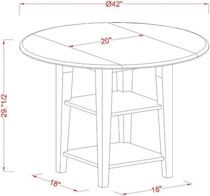 East West Furniture SUQU5-BCH-W 5 Piece Modern Dining Table Set Includes a Round Wooden Table with Dropleaf & Shelves and 4 Kitchen Dining Chairs, 42x42 Inch, Black & Cherry