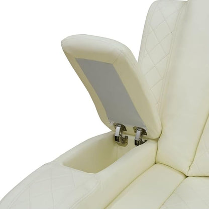 Electric Power Recliner Loveseat Set Living Room Furniture, Comfy Home Theater Breathing Leather Seating with USB 2.0 Charging Ports, LED Light Strips, Mid Console and Cupholders (White)