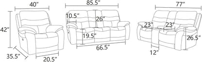 Electric Power Recliner Sofa Genuine Breathing Leather Recliner Couch 3-Seater, Comfy Wide Lazy Top Grain Leather Sofa with USB Port for Living Room (Grey, Three-Seater Sofa)