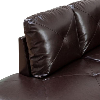 Brown L-Shaped 3-Piece Faux Leather Sofa with Storage Ottoman Set, Sectional Couch Sofa Set for Living Room, Office, Small Space