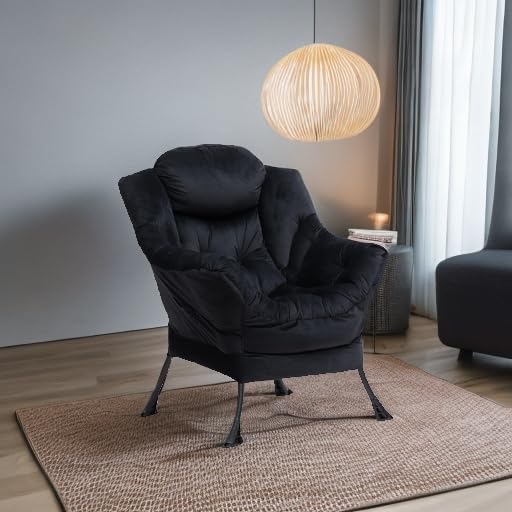 HollyHOME Fabric Large Lazy Chair for Living Room Chair Accent Reading Chair Cozy Lounge Chair with Armrest Leisure Sofa Chair for Bedroom, Dorm, Black