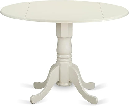 East West Furniture DMAB3-LWH-02 3 Piece Dining Table Set Contains a Round Dining Room Table with Dropleaf and 2 Light Beige Linen Fabric Upholstered Chairs, 42x42 Inch, Linen White