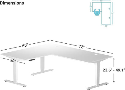 Progressive Desk Stand Up Height Adjustable Electric Standing Desk - L Shaped 60" x 72" Corner Computer Rising Workstation Table - Black Frame, Gray Oak Top