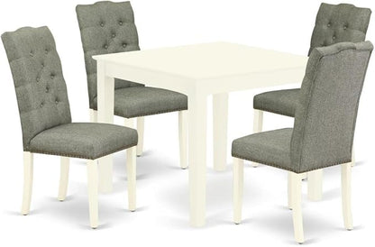 East West Furniture OXEL5-LWH-07 5 Piece Dining Room Table Set Includes a Square Kitchen Table and 4 Gray Linen Fabric Parsons Dining Chairs, 36x36 Inch, Linen White