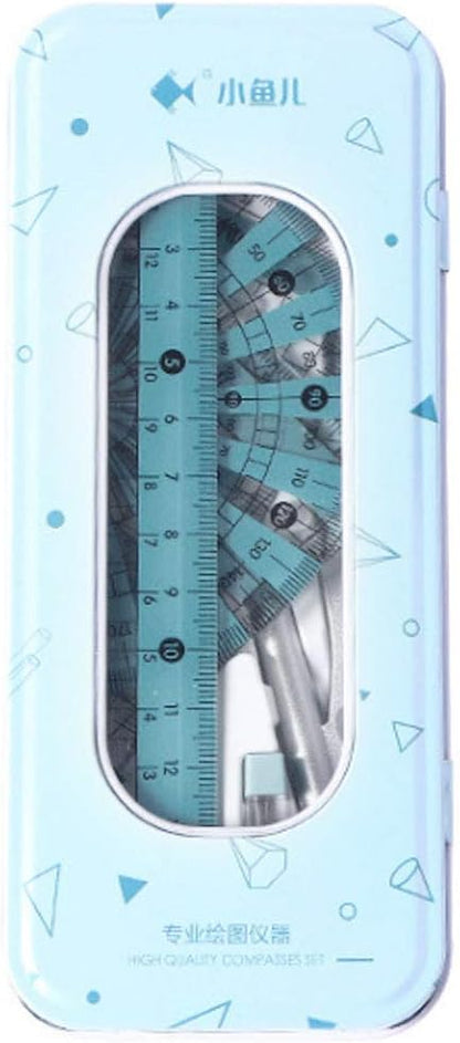 LABANCA 7 Pcs Compass Set with Protractor Rulers Drafting Tools Kit for Math Geometry (Y-Blue)