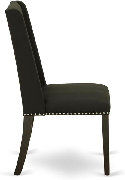 East West Furniture V677FL624-9 9 Piece Kitchen Table Set Includes a Rectangle Dining Table with V-Legs and 8 Black Linen Fabric Parsons Dining Chairs, 40x72 Inch, Multi-Color
