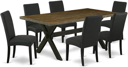 East West Furniture X677DR124-7 7 Piece Dining Room Furniture Set Consist of a Rectangle Dining Table with X-Legs and 6 Black Color Linen Fabric Upholstered Chairs, 40x72 Inch, Multi-Color