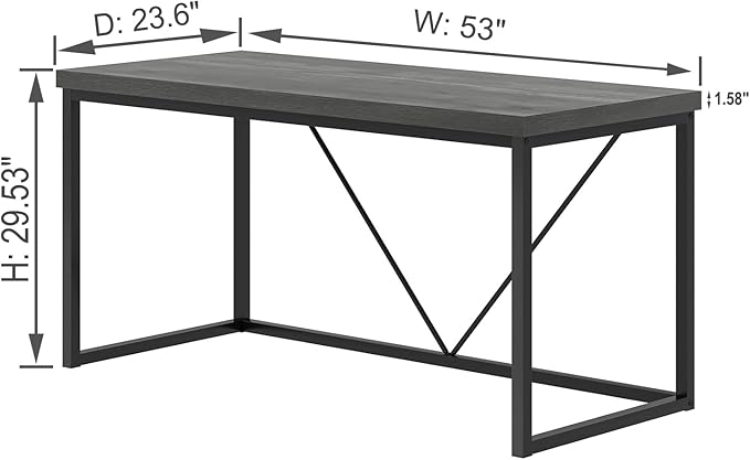 EXCEFUR Modern Home Office Desk, Wood and Metal Computer Desk, Industrial Writing Study Gaming Table for Living Room Bedroom, Rustic Grey, 53 inch