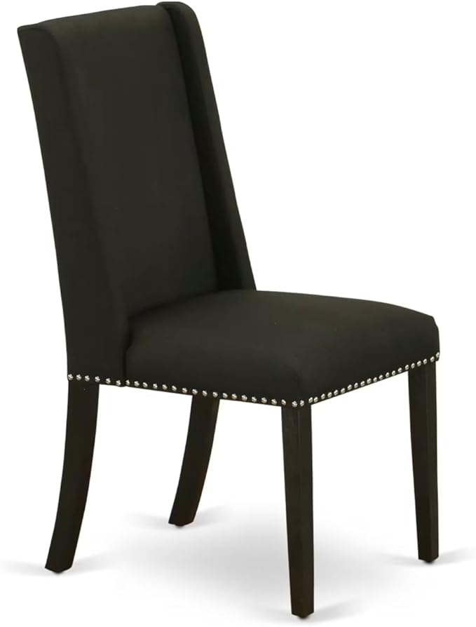 East West Furniture V697FL624-9 9 Piece Kitchen Table Set Includes a Rectangle Dining Table with V-Legs and 8 Black Linen Fabric Parson Dining Room Chairs, 40x72 Inch, Multi-Color