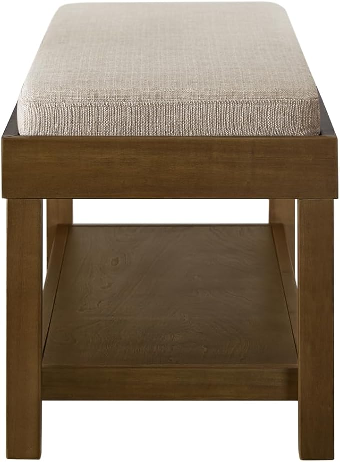 24KF Large Rectangular Storage Bench,Upholstered Seat Cushion,Ottoman Coffee Table with Linen Removable Cushion for Living Room,Entryway Bench Bed Bench with Solid Wood Shelf,5069-Linen