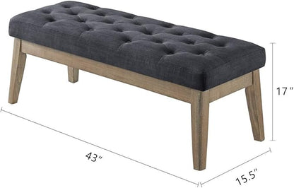 24KF Velvet Upholstered Buttons Tufted Entryway Bench with Solid Wood Leg,Bed Bench Ottoman with Padded Seat,5034-Midnight