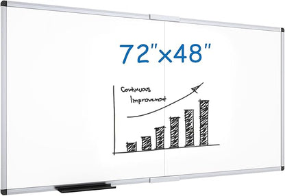 VIZ-PRO Magnetic Dry Erase Board, 72 X 48 Inches, Foldable Wall-Mounted Whiteboard with Silver Aluminum Frame & Marker Tray for School Office and Home 6' X 4'